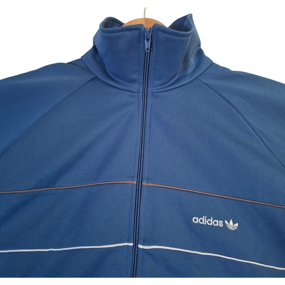 Vintage Adidas Track Jacket Blue Trefoil Logo Full Zip Mens Large Made in Taiwan